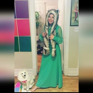 Vintage Aqua Miss Rubette Maxi Dress with rhinestone button waist